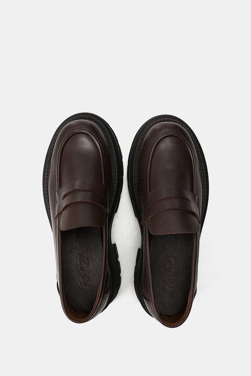 BROWN LEATHER CHUNKY LOAFERS
