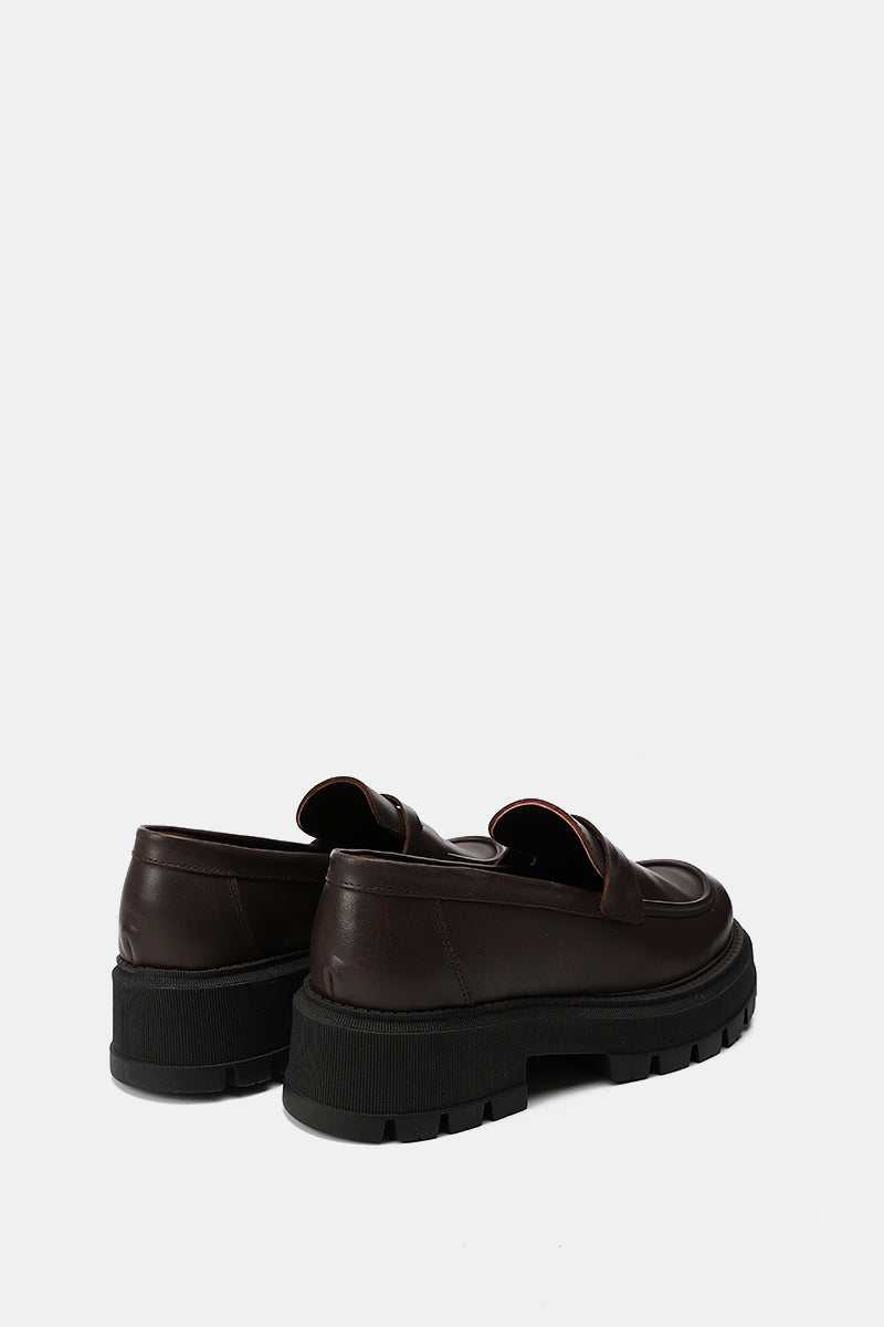 BROWN LEATHER CHUNKY LOAFERS