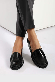 BLACK VERNE LEATHER PENNY LOAFERS