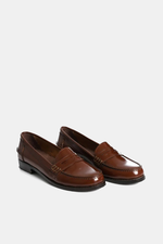 BROWN LEATHER PENNY LOAFERS VERNA