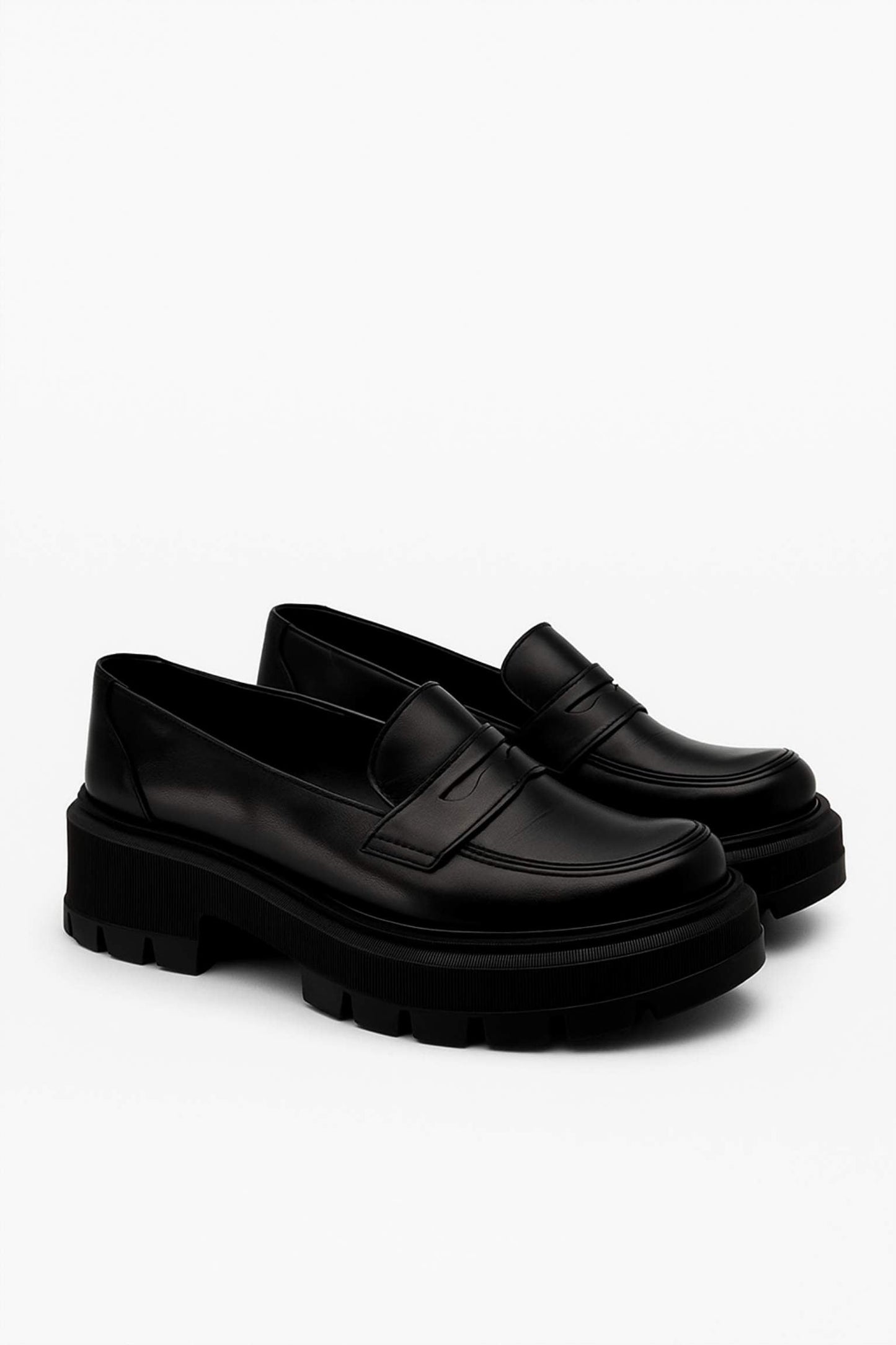 Black chunky loafers minimalist design back view