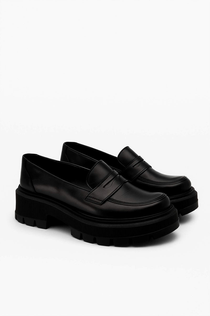 Black chunky loafers minimalist design back view