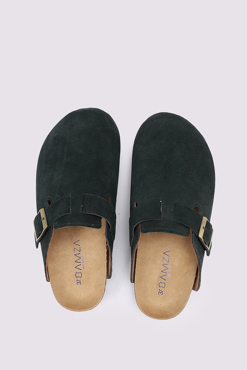 GREEN SUEDE CLOGS