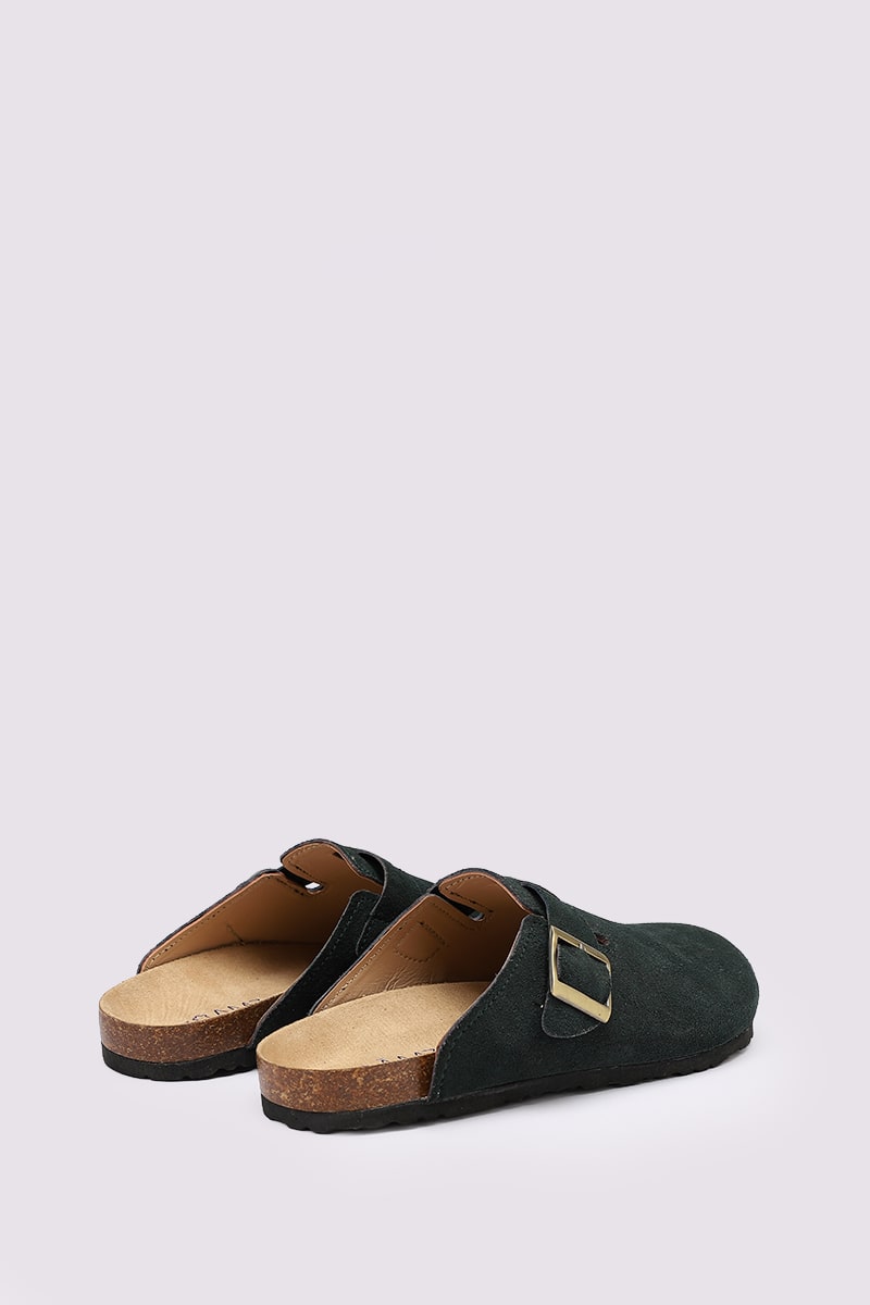GREEN SUEDE CLOGS