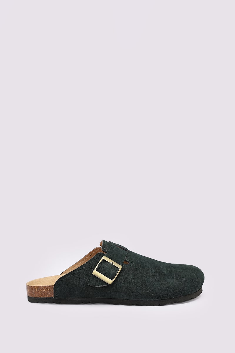 GREEN SUEDE CLOGS