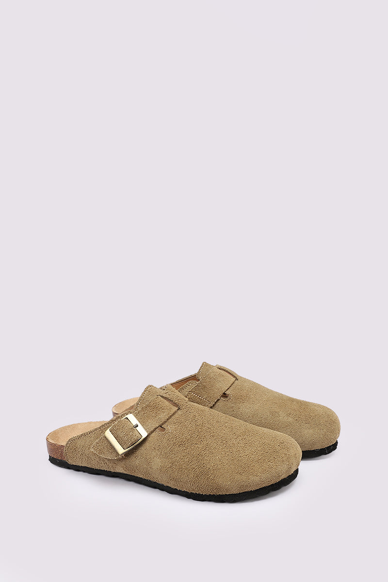 BEIGE SUEDE CLOGS