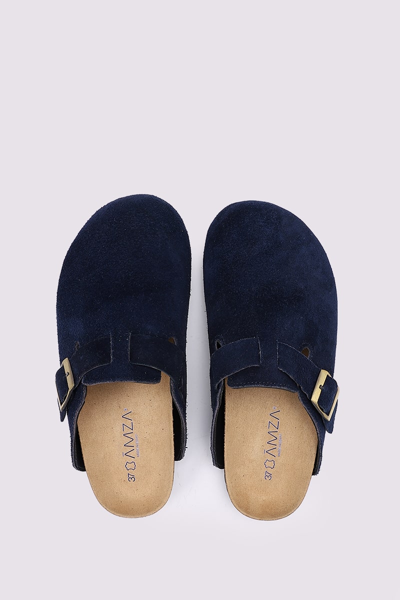 NAVY SUEDE CLOGS