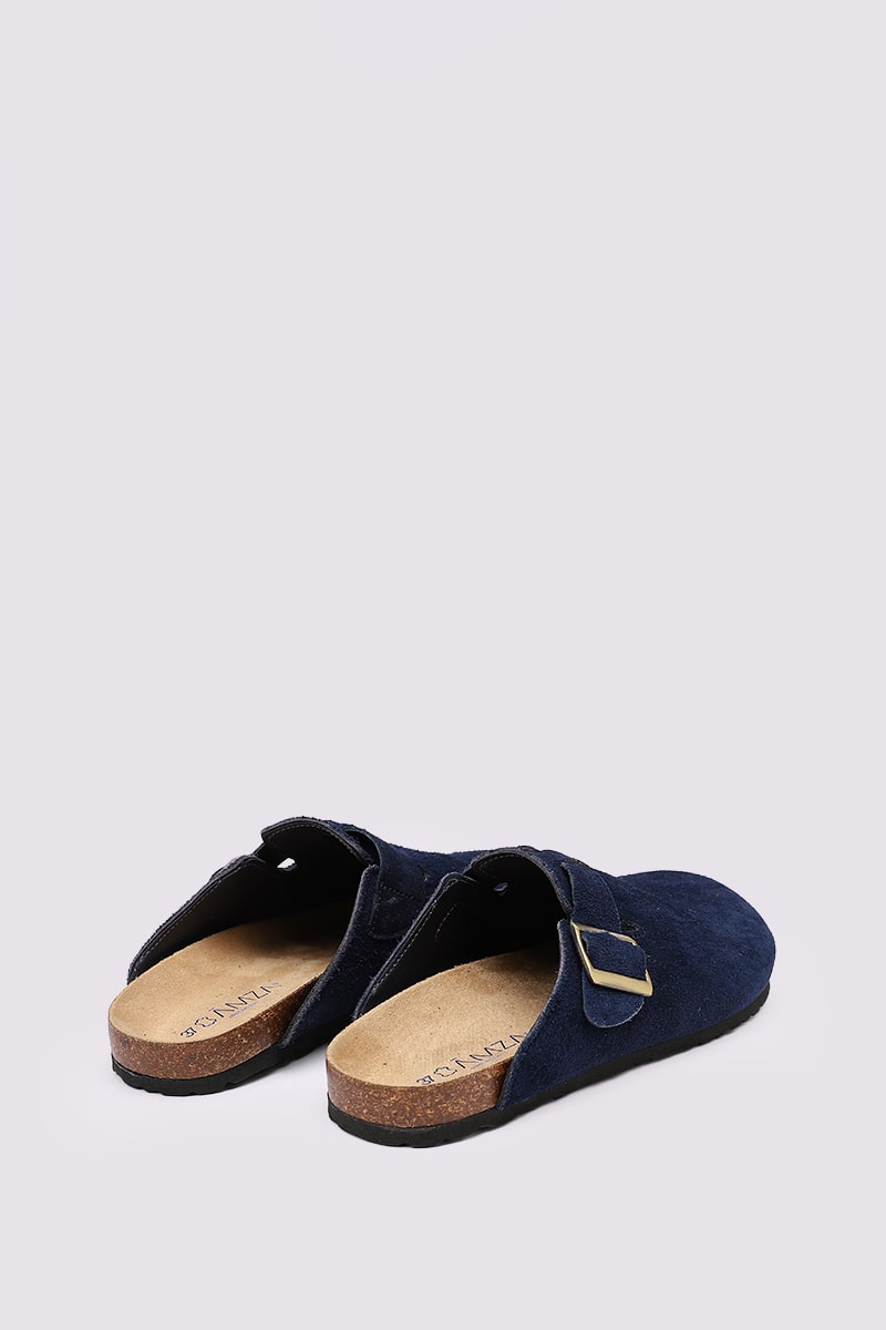 NAVY SUEDE CLOGS