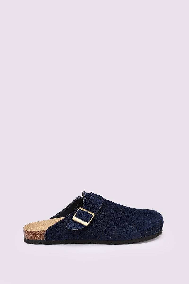 NAVY SUEDE CLOGS