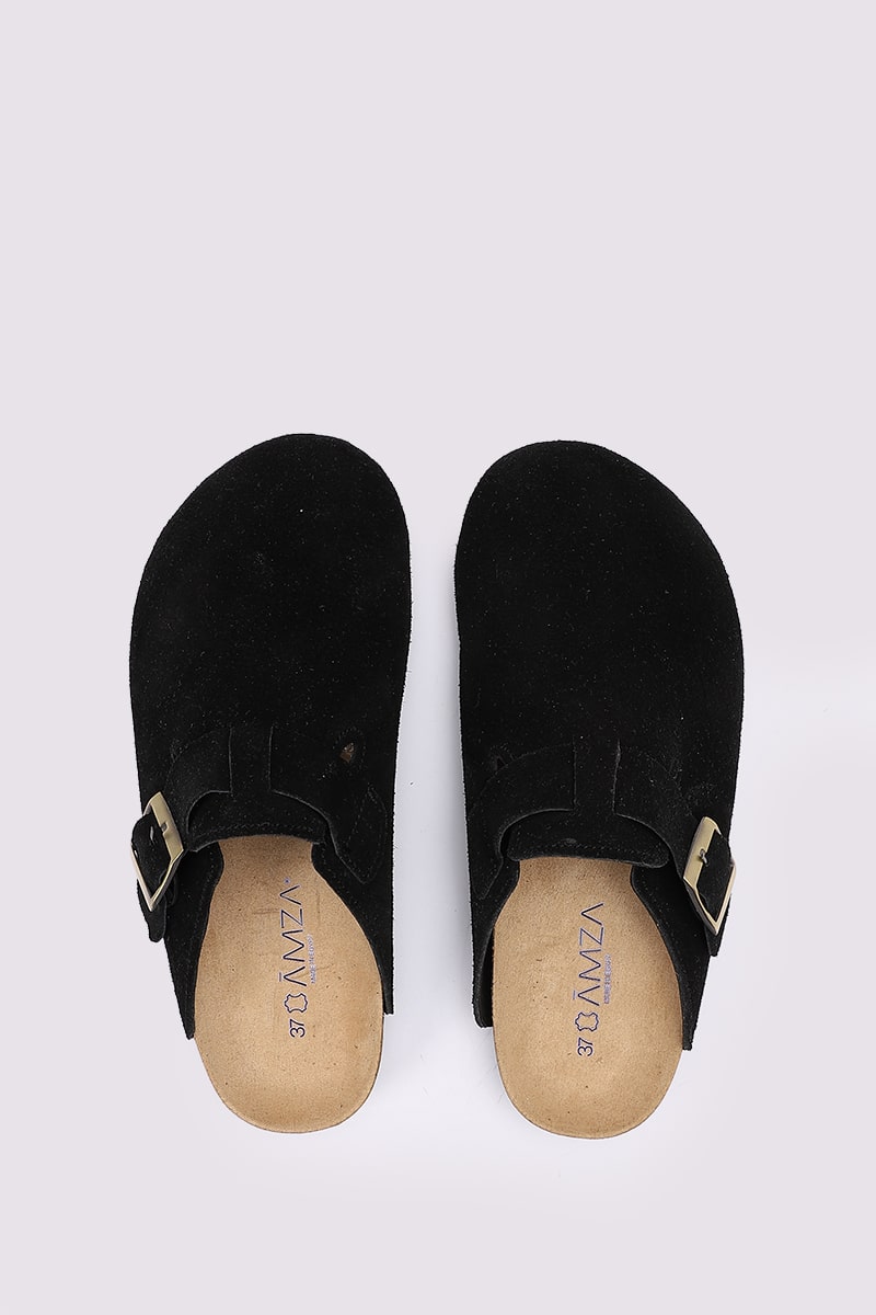 BLACK SUEDE CLOGS