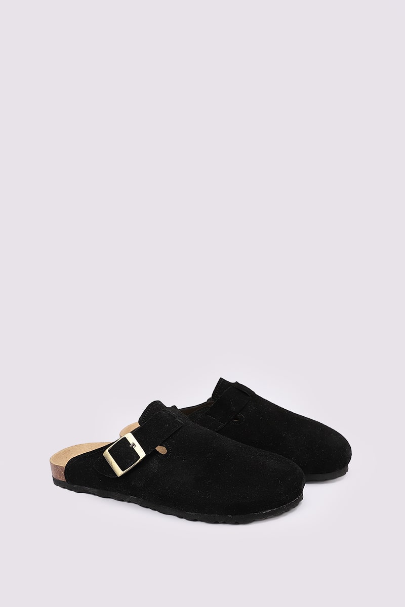 BLACK SUEDE CLOGS