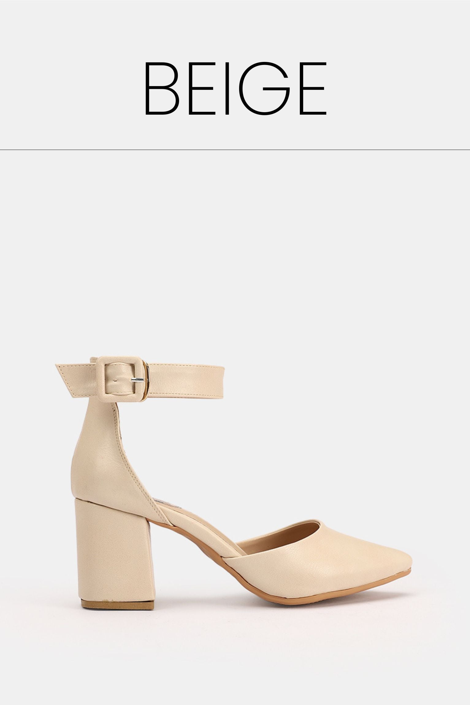 Beige buckled chunky heels