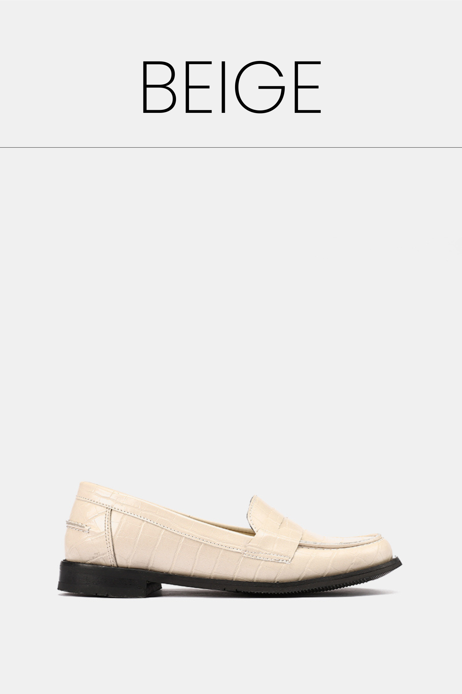 Beige crocodile leather penny loafers