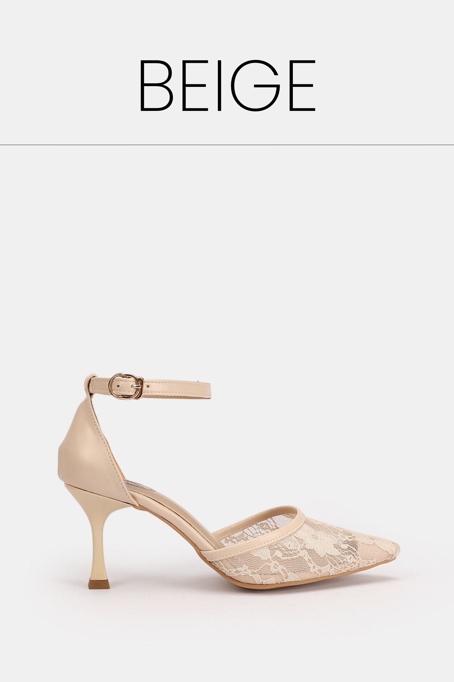 Beige floral strap heels