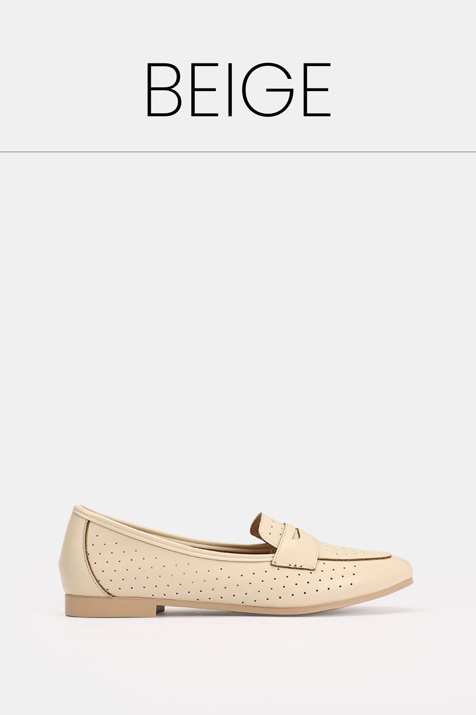 Beige leather slip on loafers