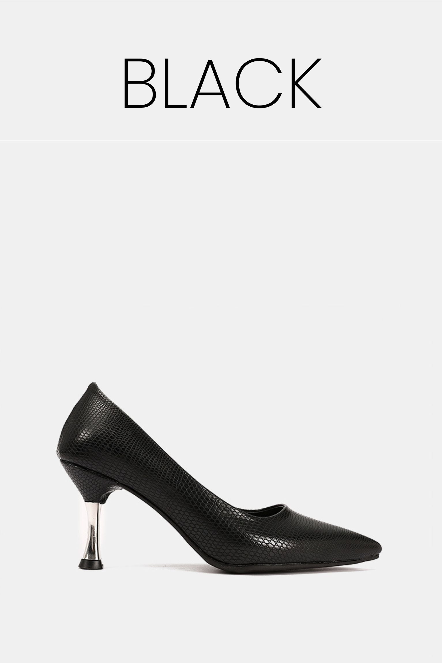 Black crocodile kitten heels