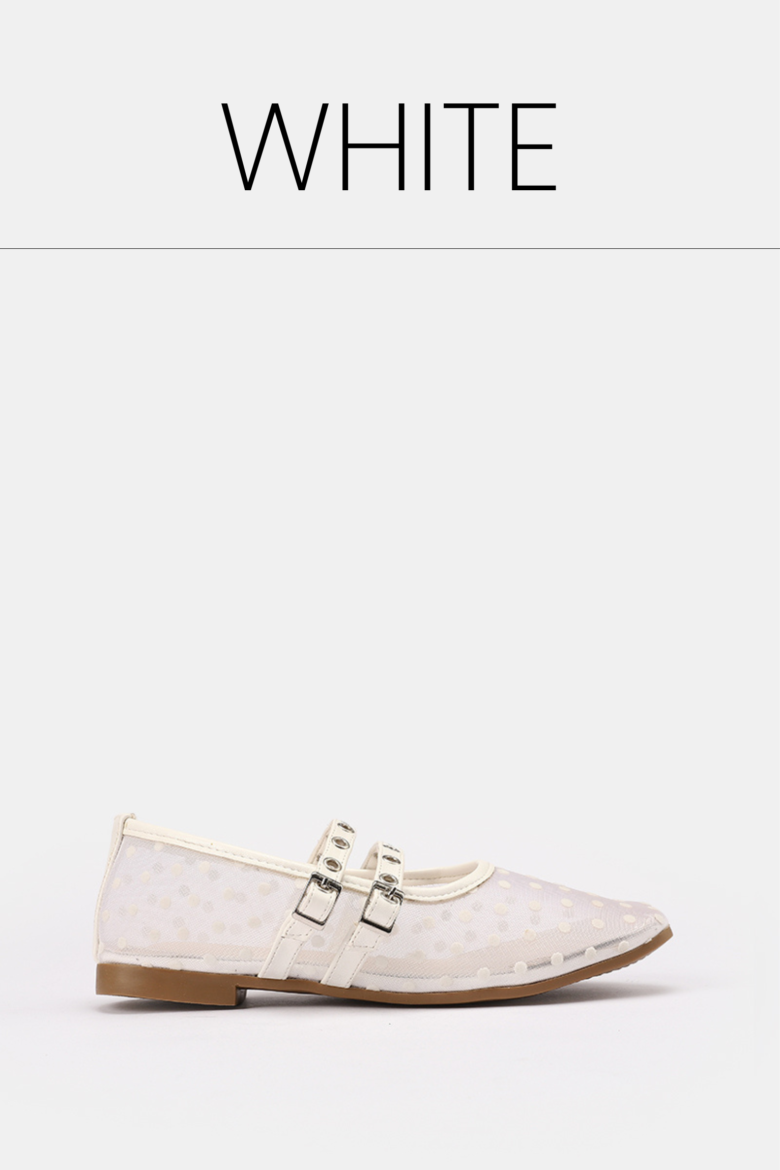 Double buckle white dotted flat