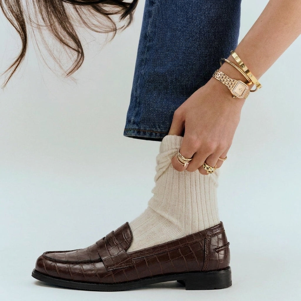 BROWN EXOTIC-EMBOSSED VEGAN LEATHER PENNY LOAFERS