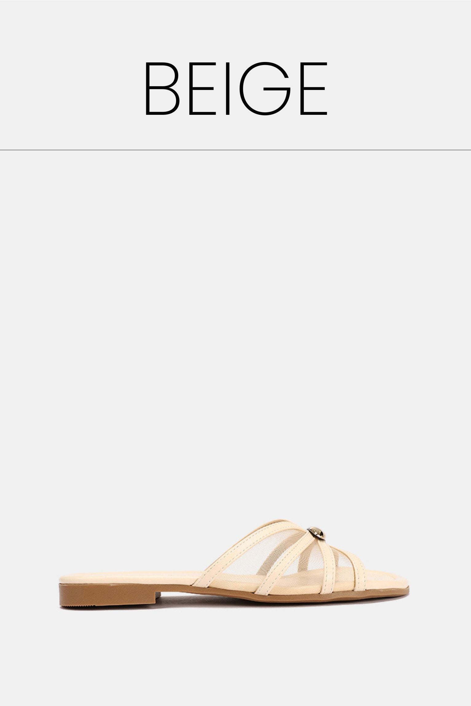 Gold buckle beige sheer slippers