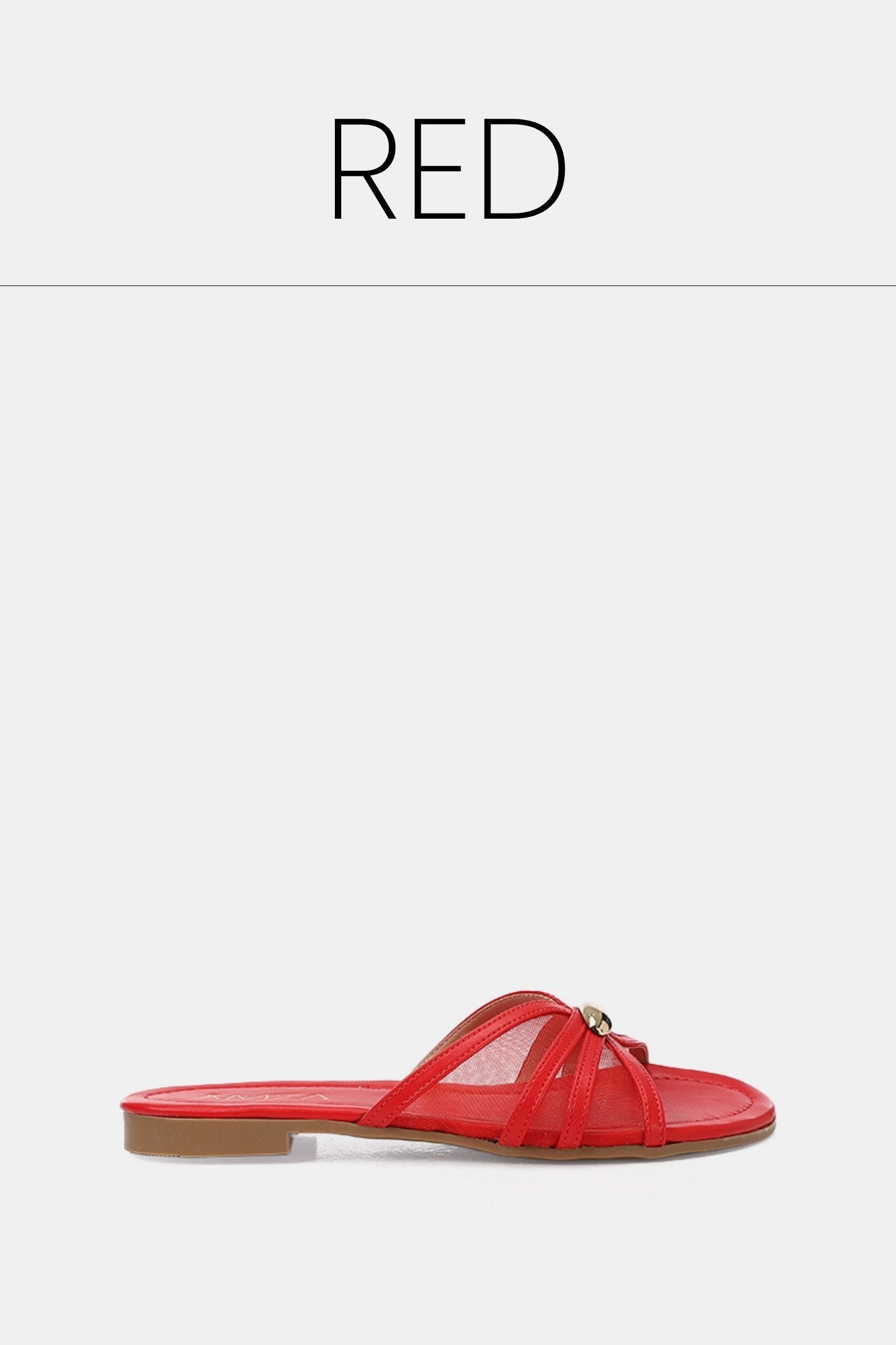 Gold buckle red mesh slippers