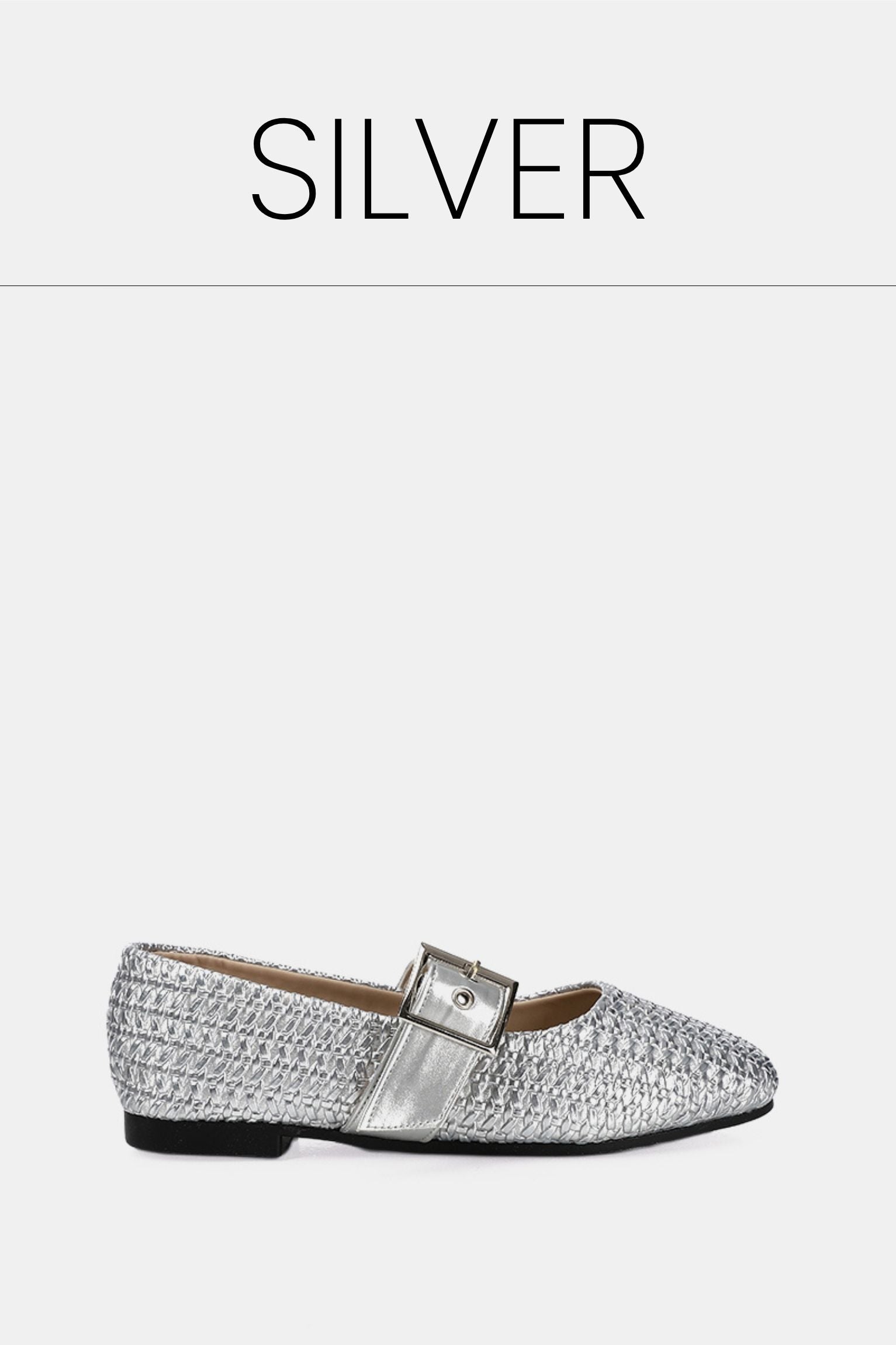 Silver wide buckled ballerina