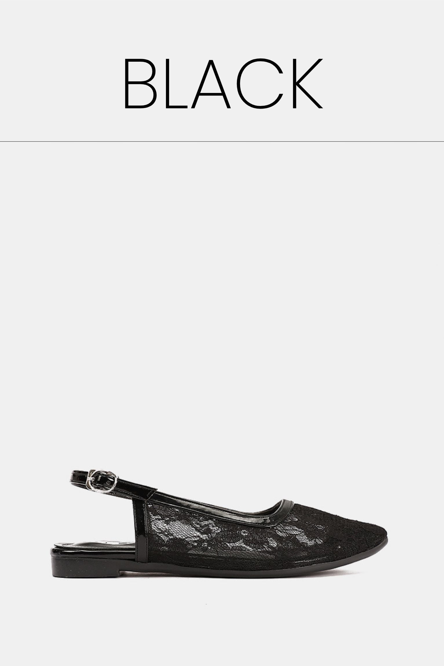 Slingback black floral mesh flat