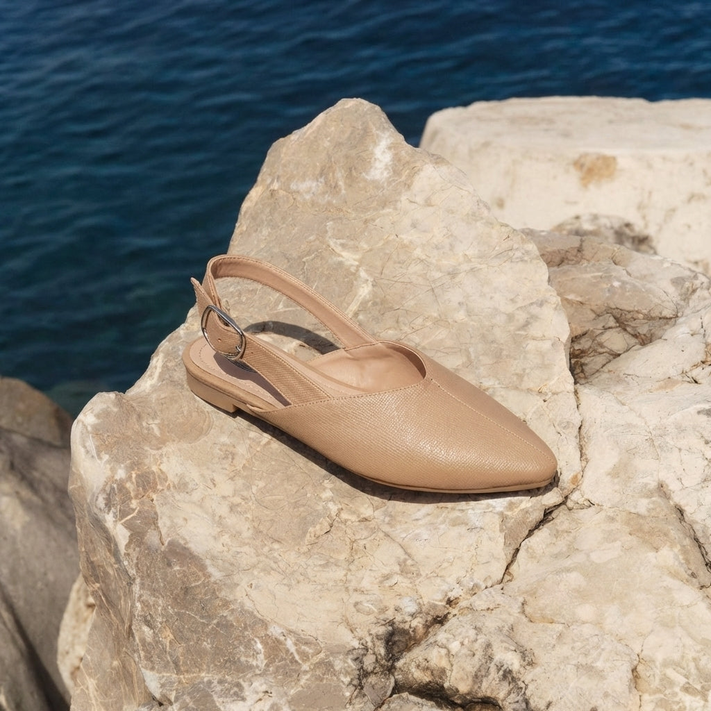 SLINGBACK BUCKLE BEIGE MULE