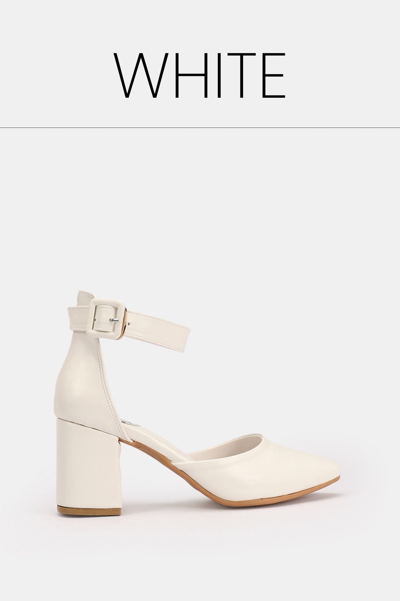 White buckled chunky heels