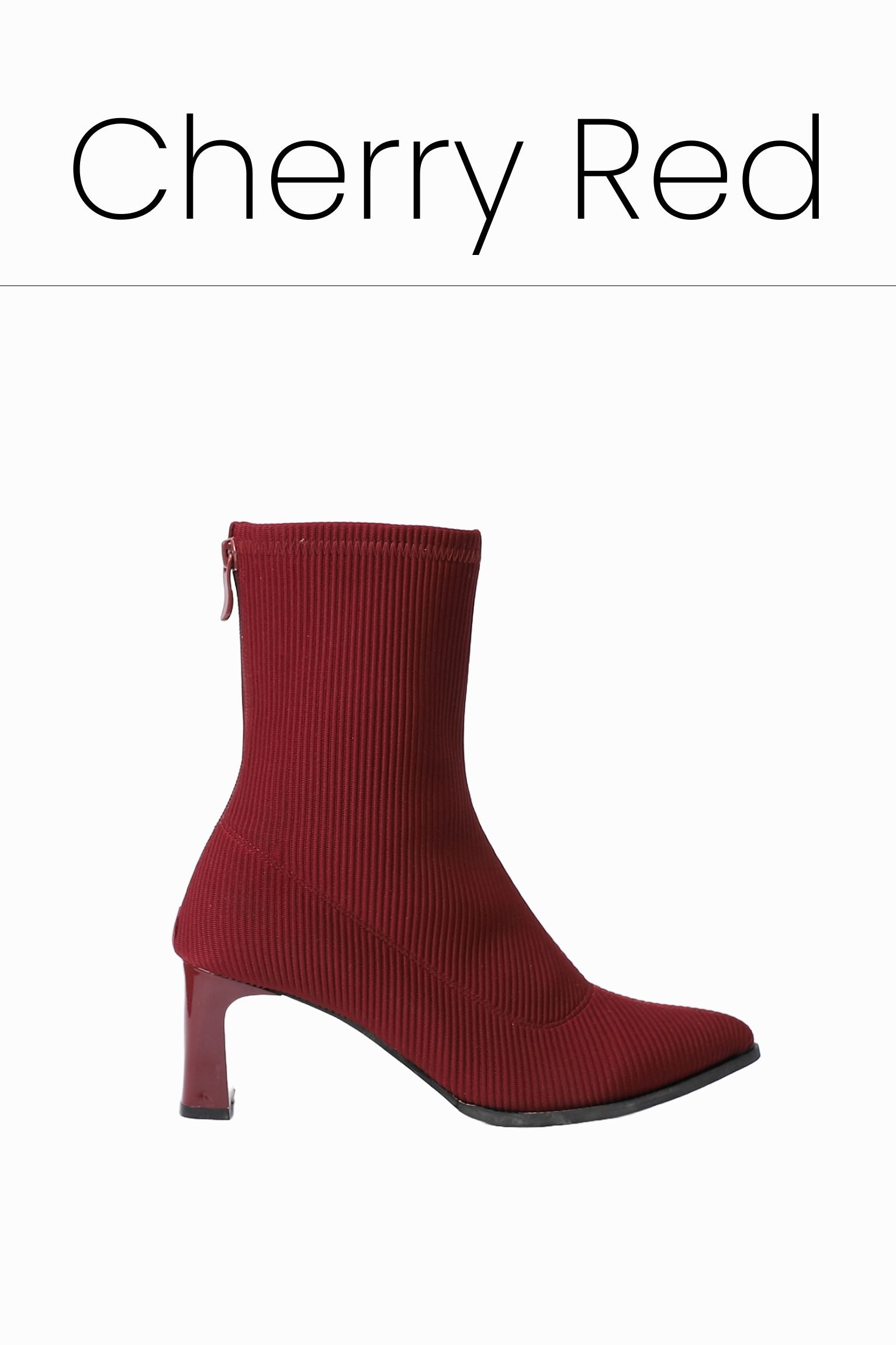 Cherry red ribbed ankle boot