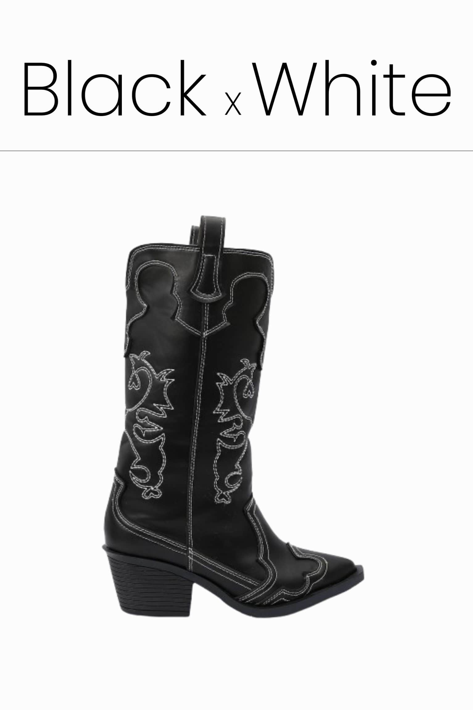 Embroidered black and white cowboy boots