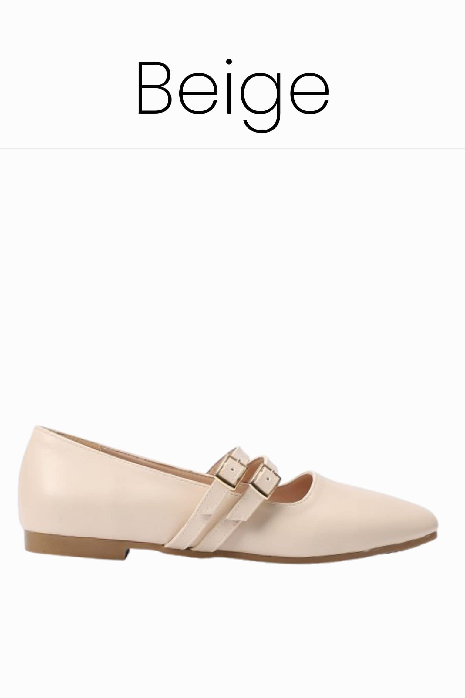 Beige double buckle ballerina