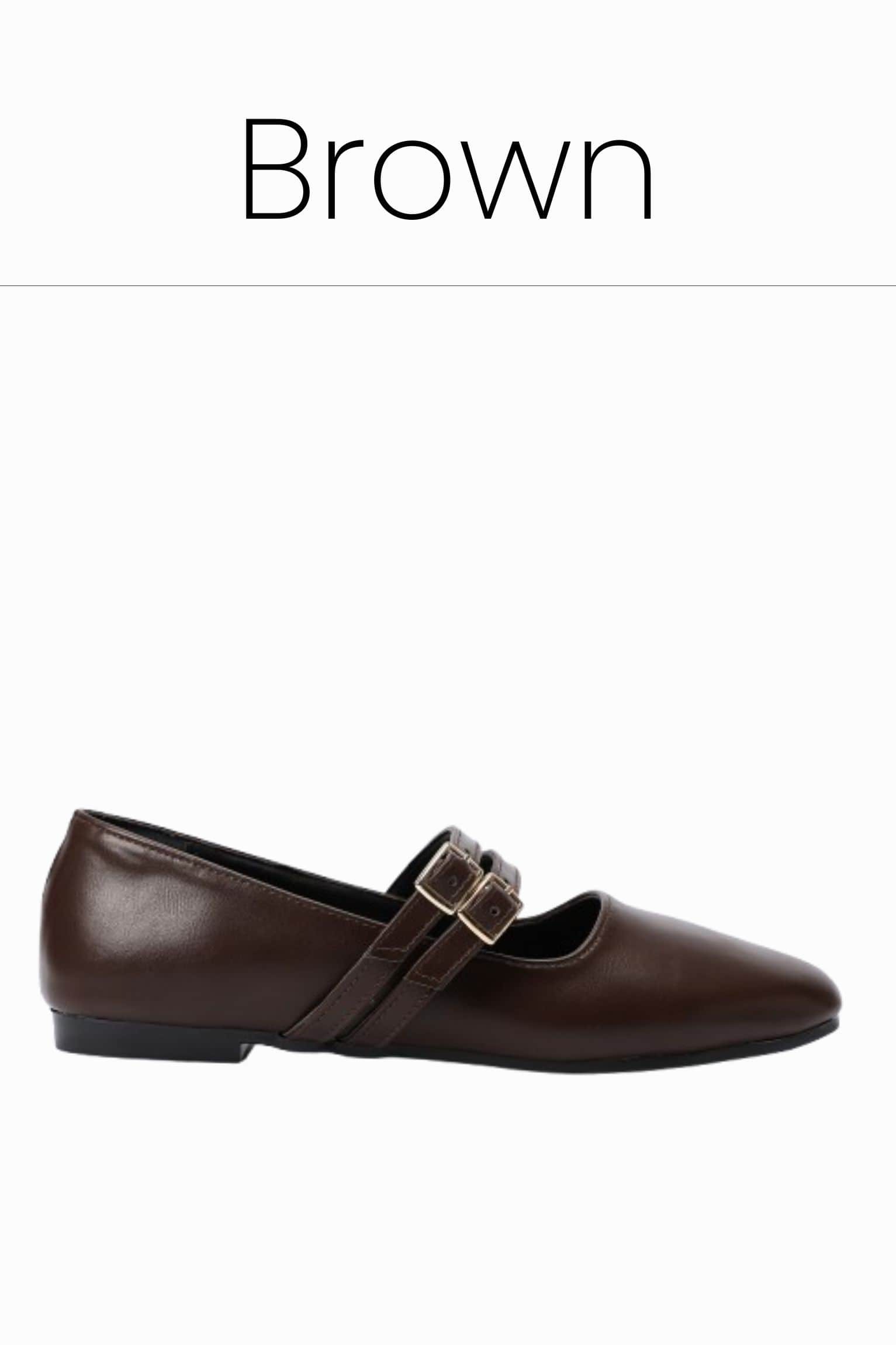 Brown double buckle ballerina