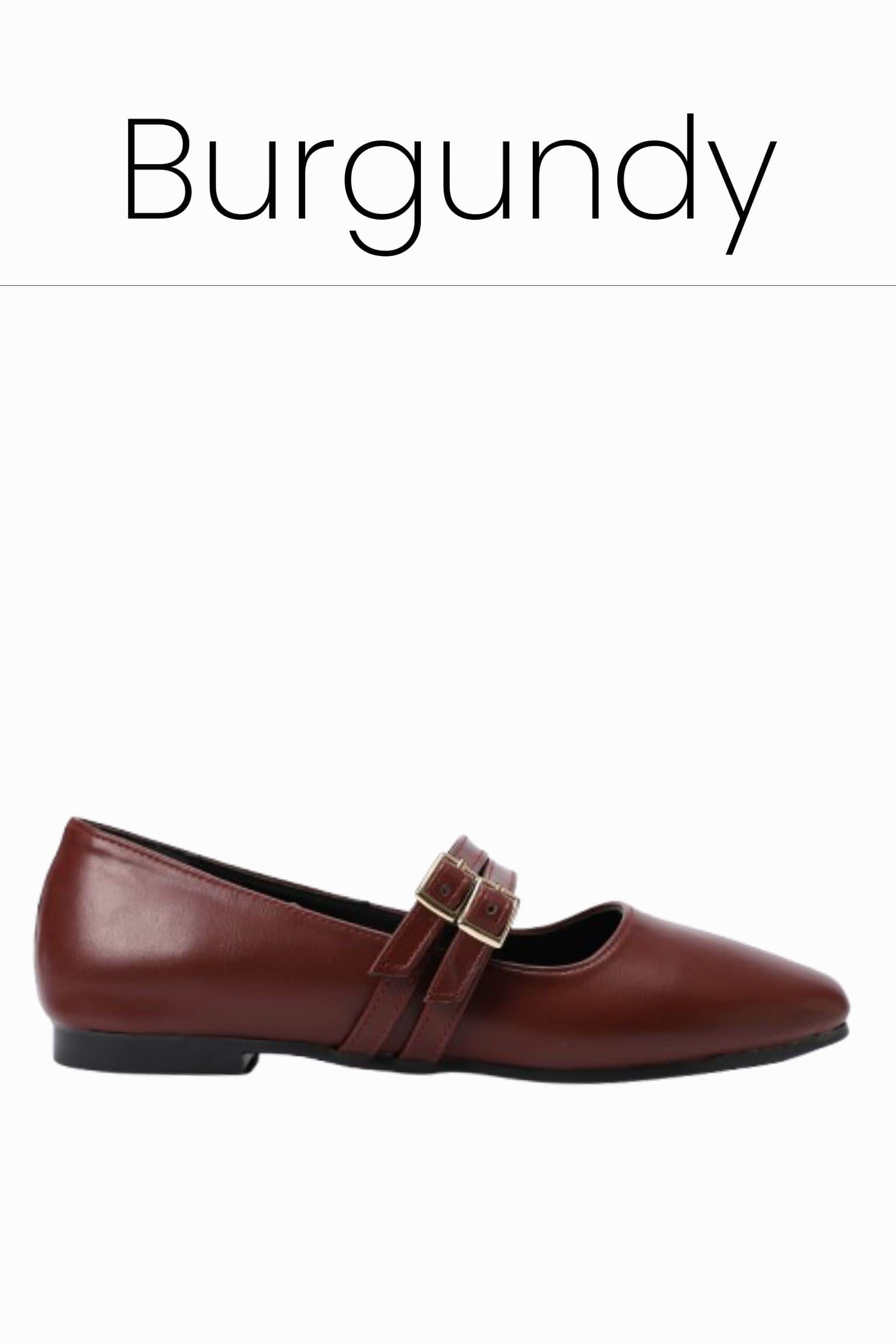 Burgundy double buckle ballerina