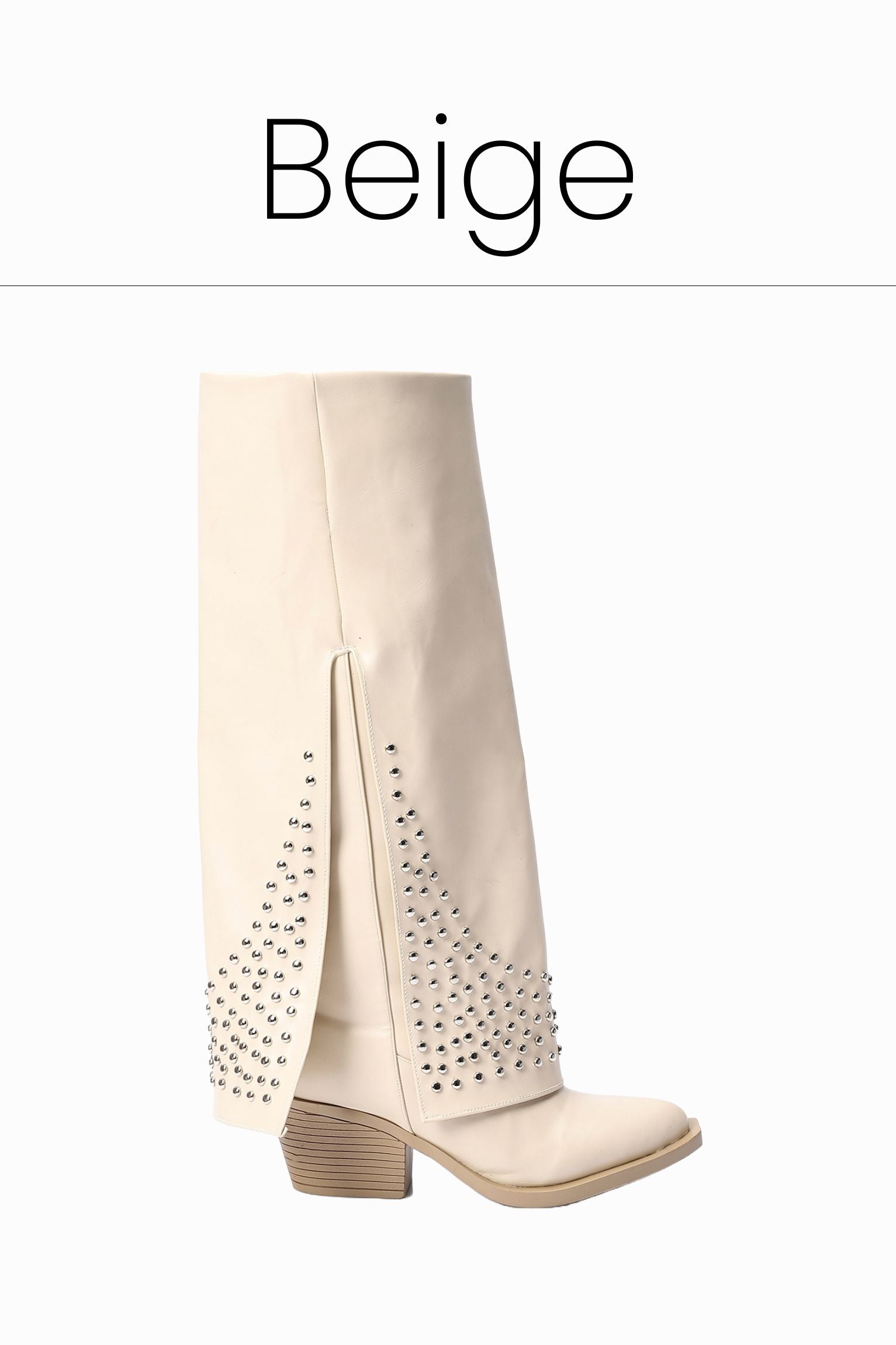 Beige leather studded overlay boots
