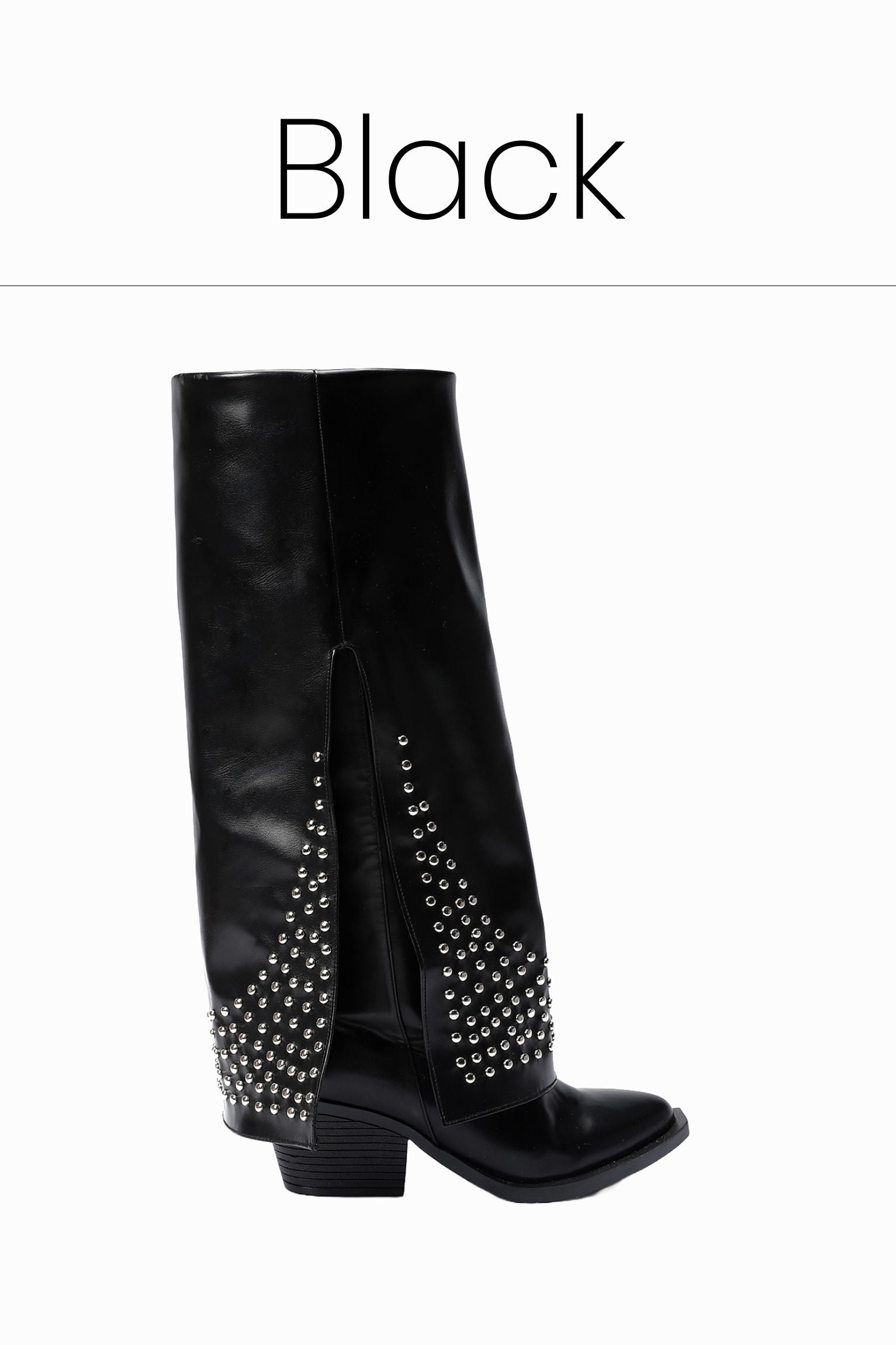 Black leather studded overlay boots