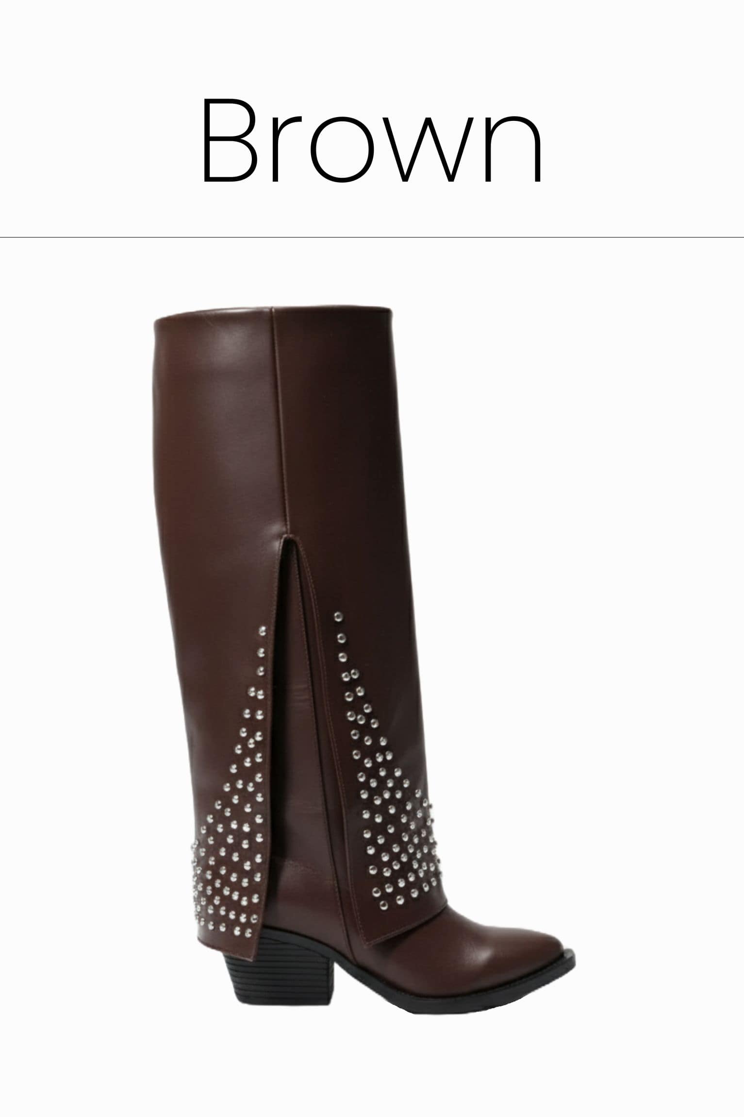 Brown leather studded overlay boots