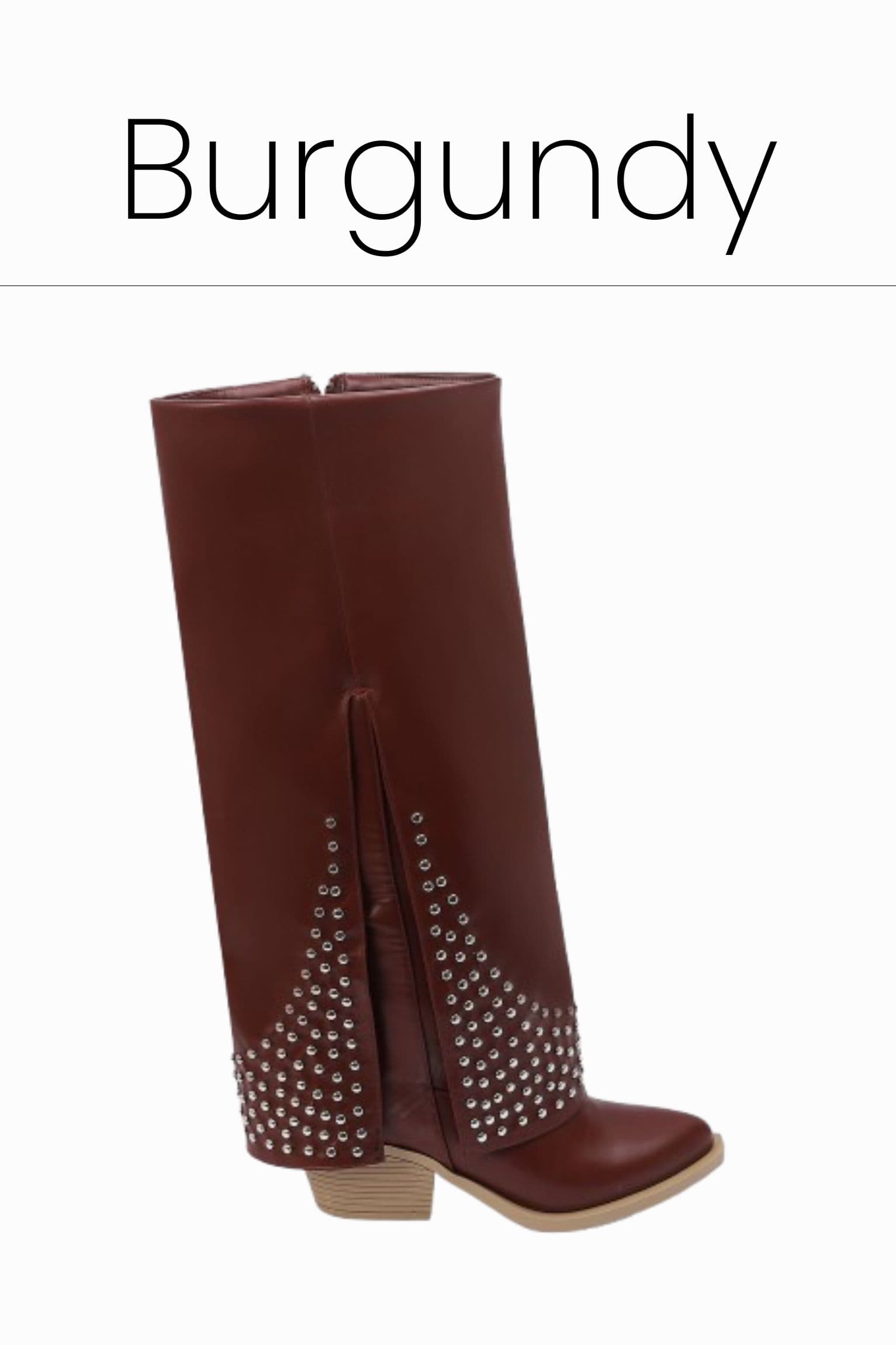 Burgundy leather studded overlay boots