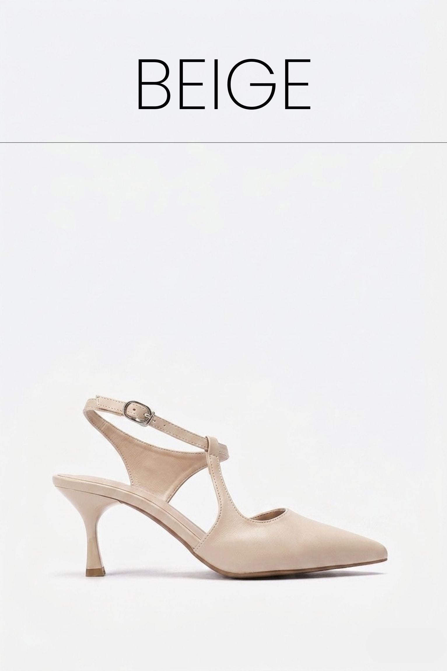 Beige t strap kitten heels