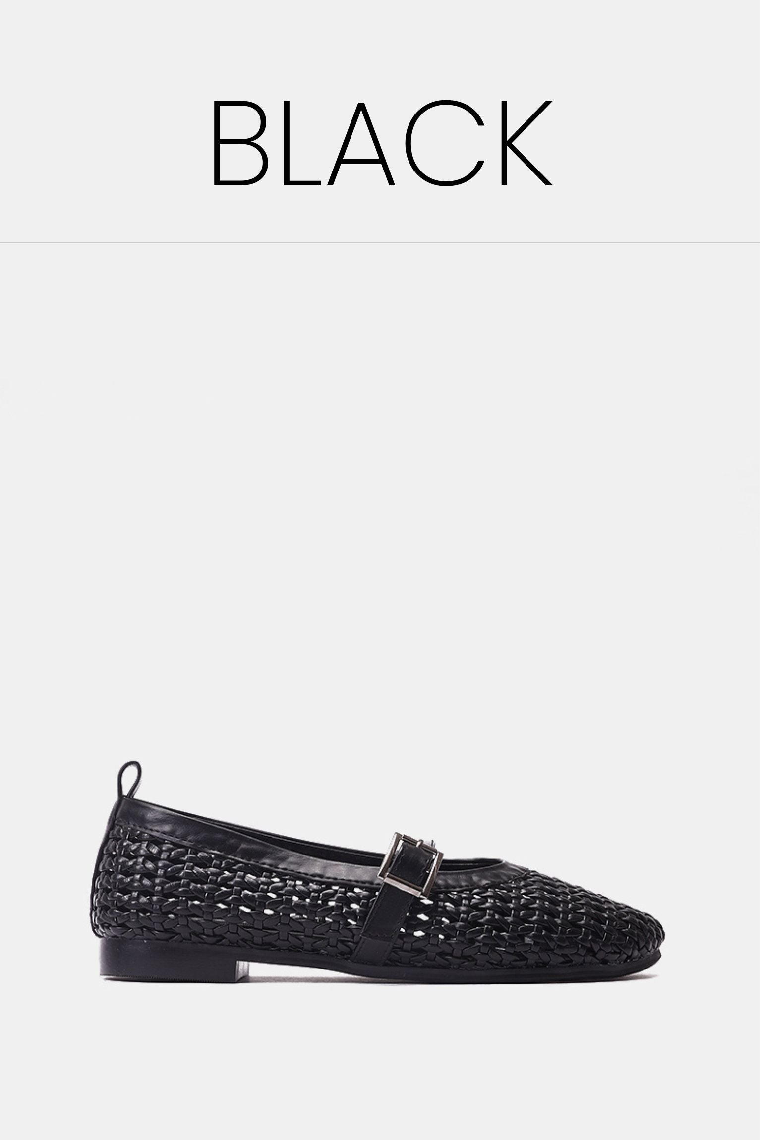 Black buckle braided woven flat