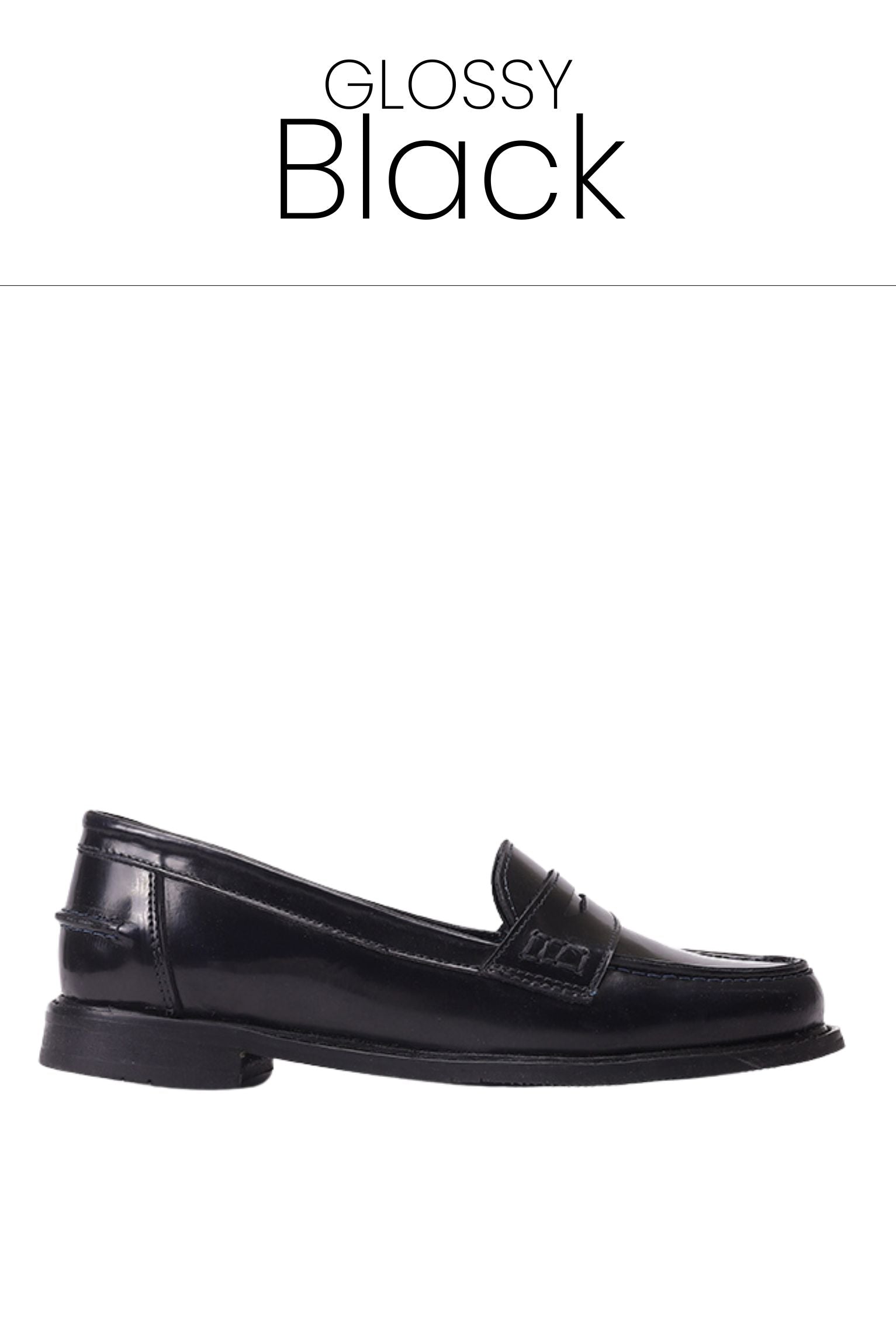 Glossy black leather penny loafers