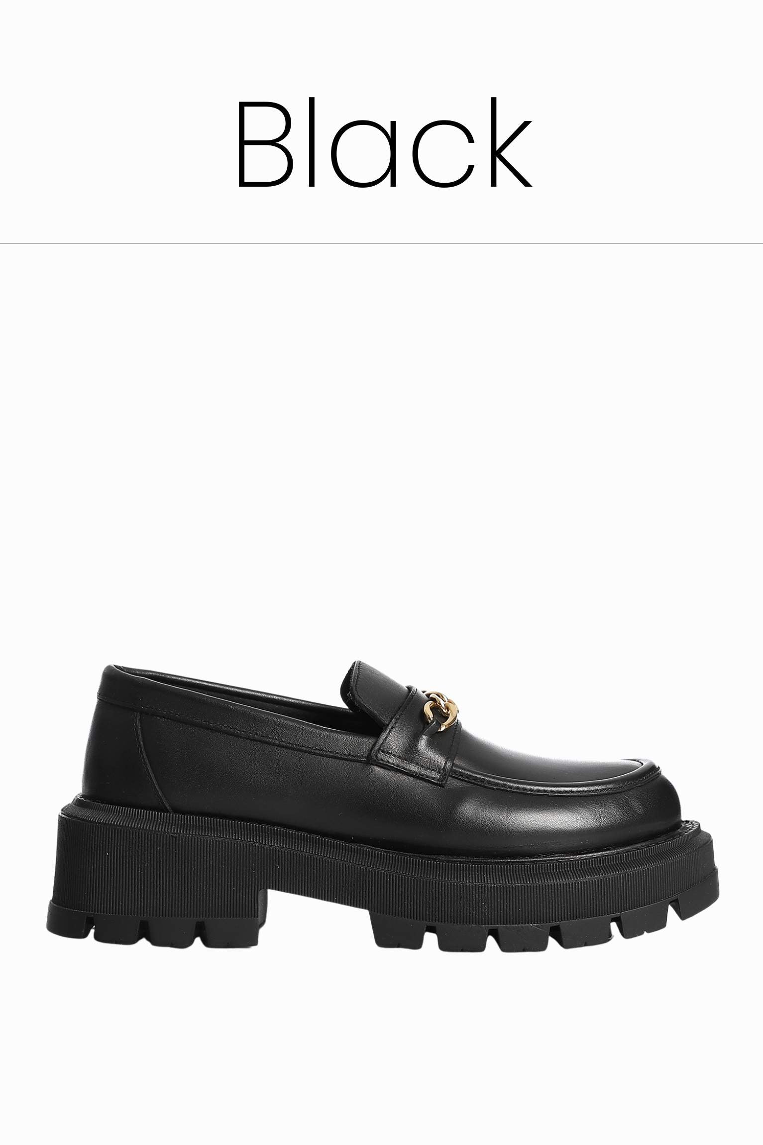 Black leather chunky chain loafers
