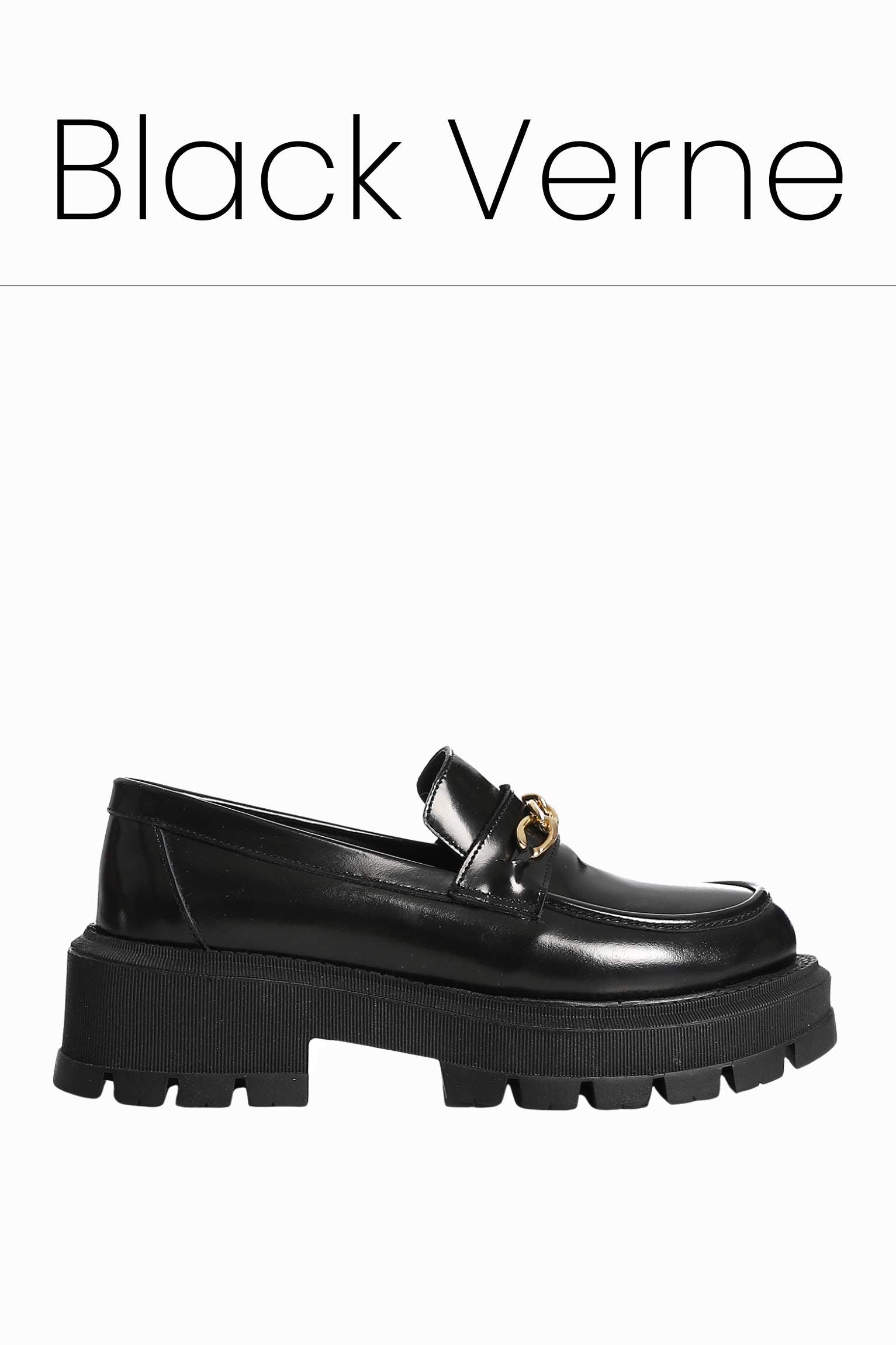 Black verne leather chunky chain loafers