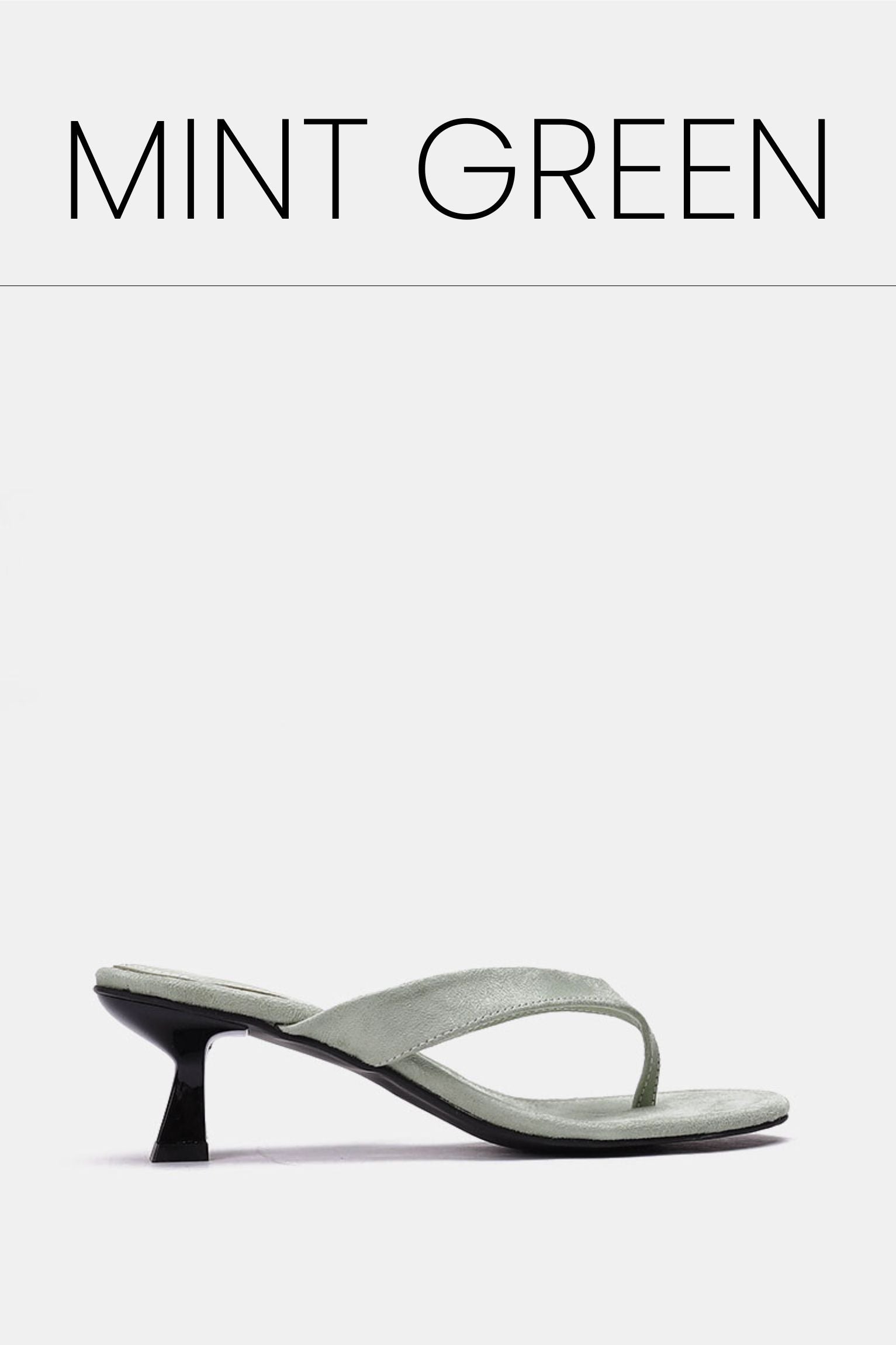 Mint green suede kitten heel sandals
