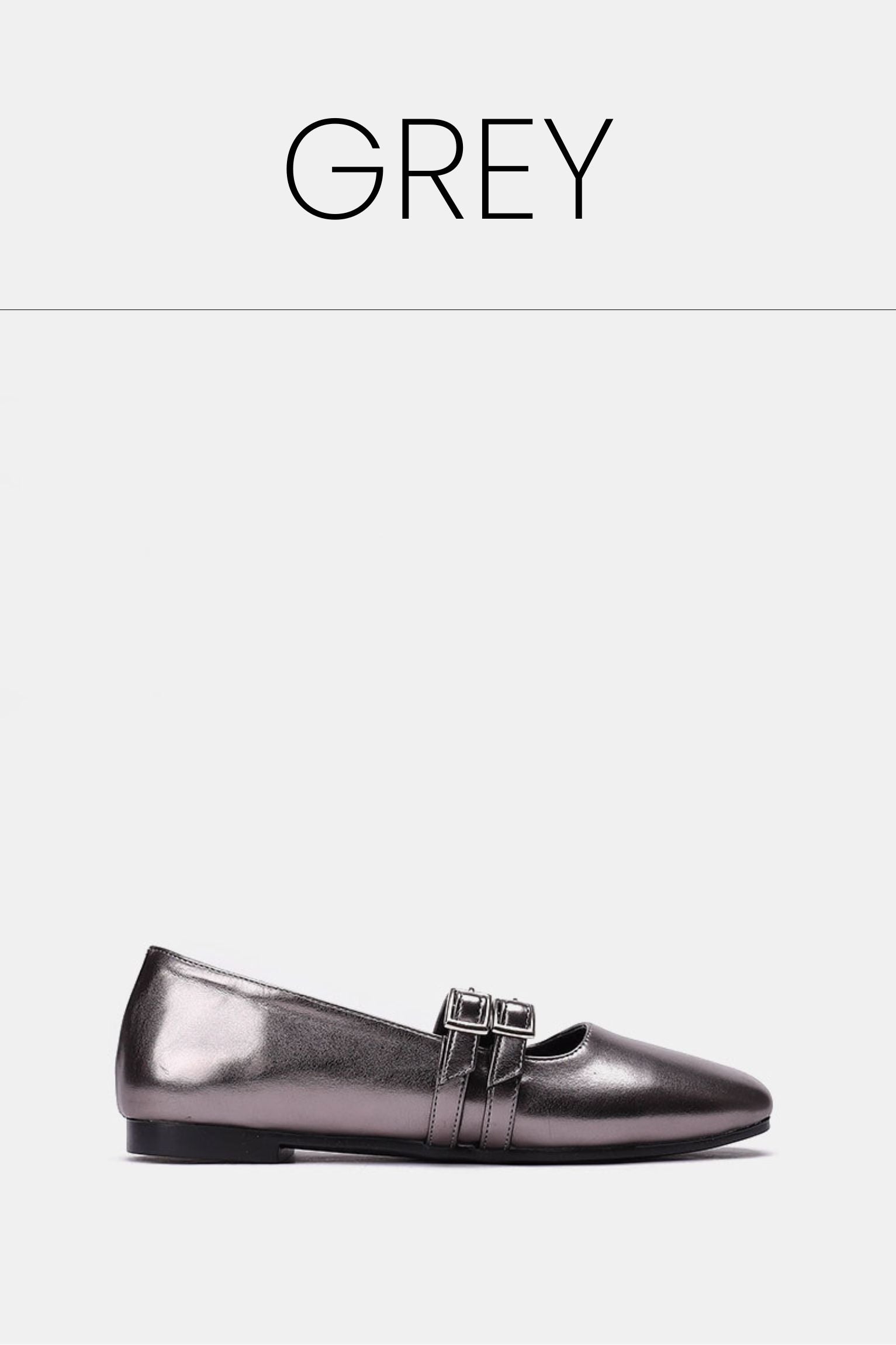 Grey double buckle ballerina