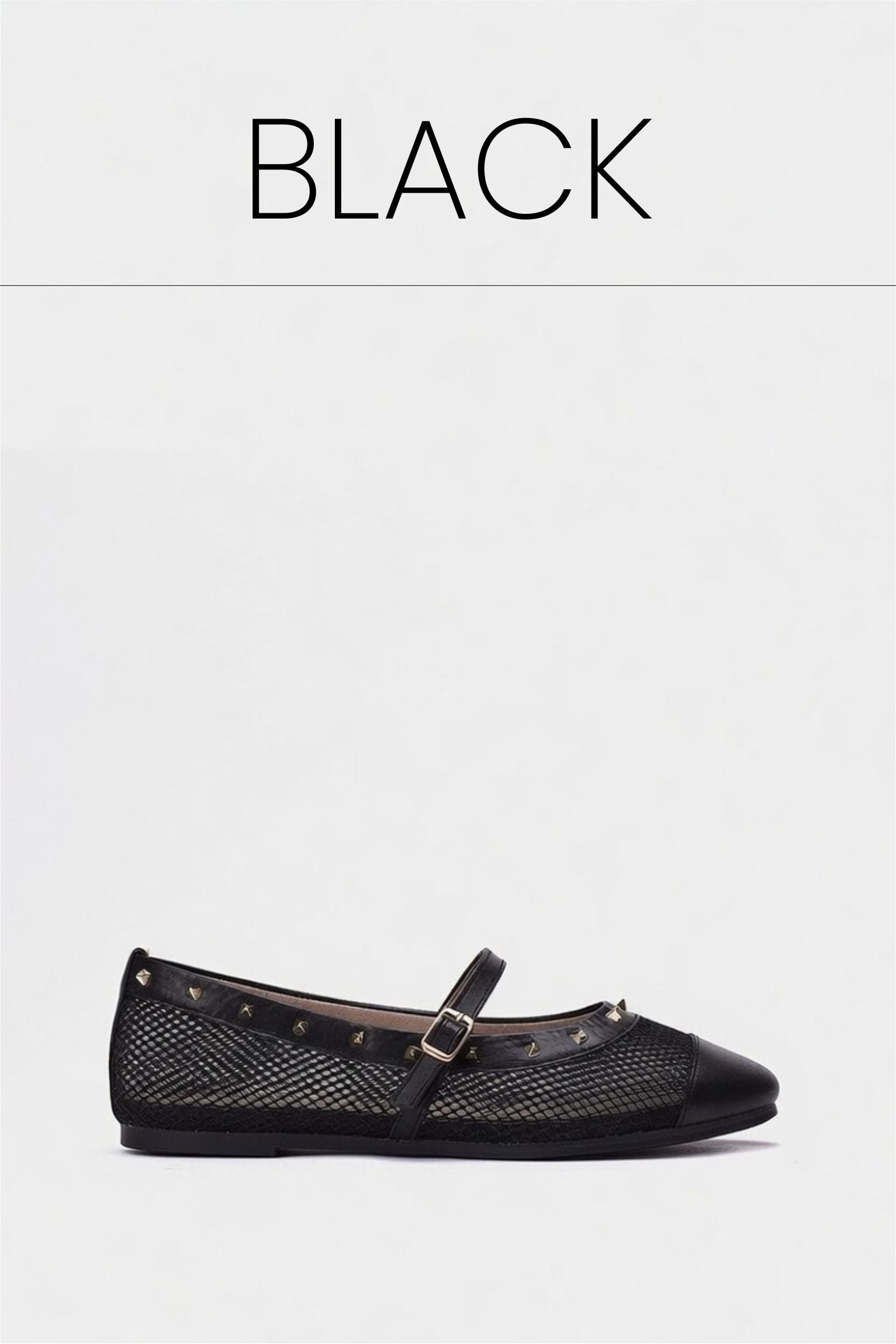 Black fishnet studded flat