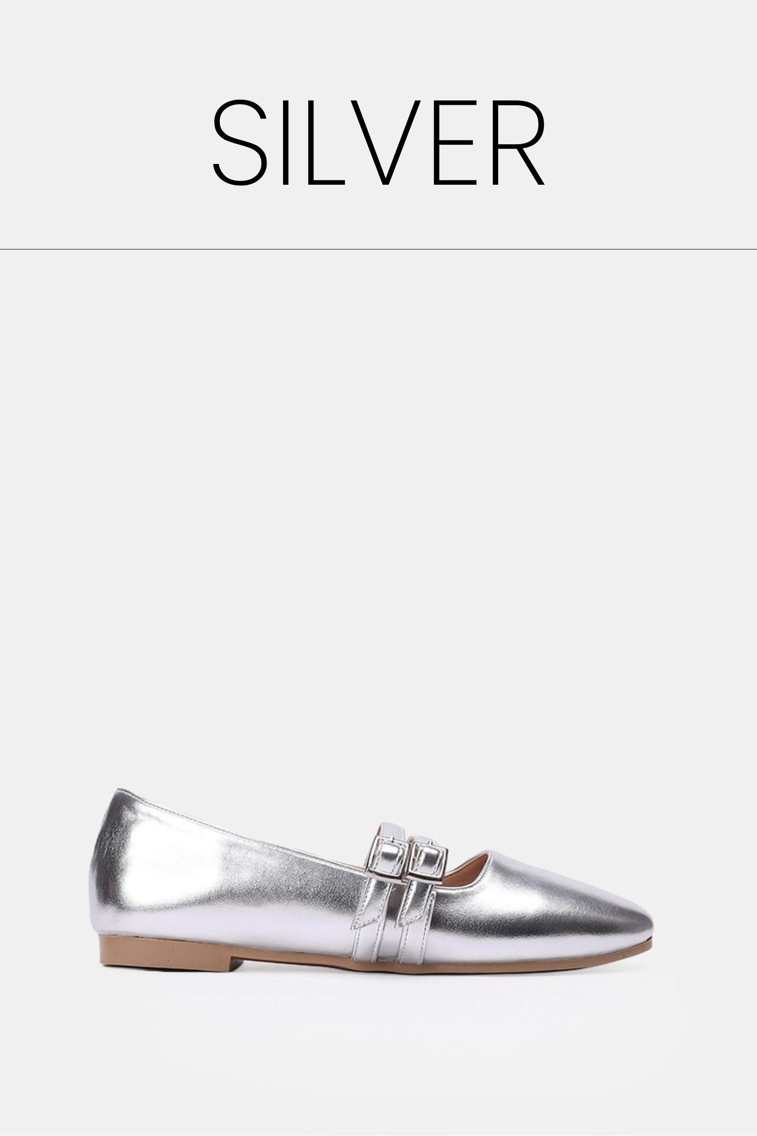 Silver double buckle ballerina