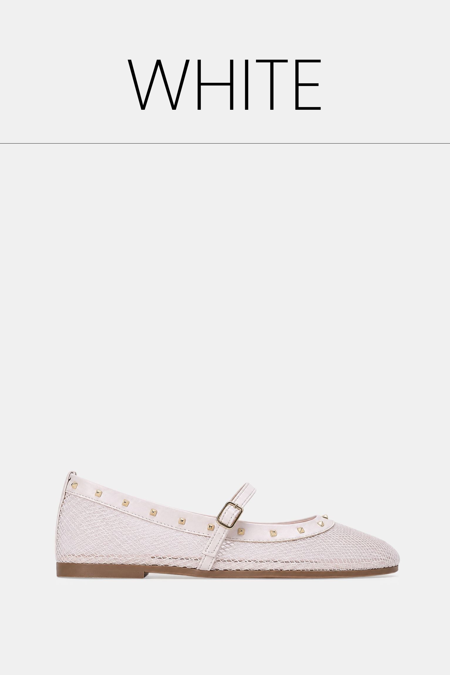 White fishnet studded flat